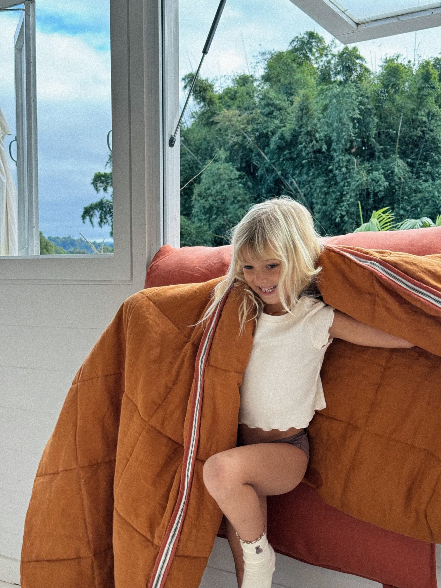 Linen sleeping bag - Terracotta & Burnt Orange