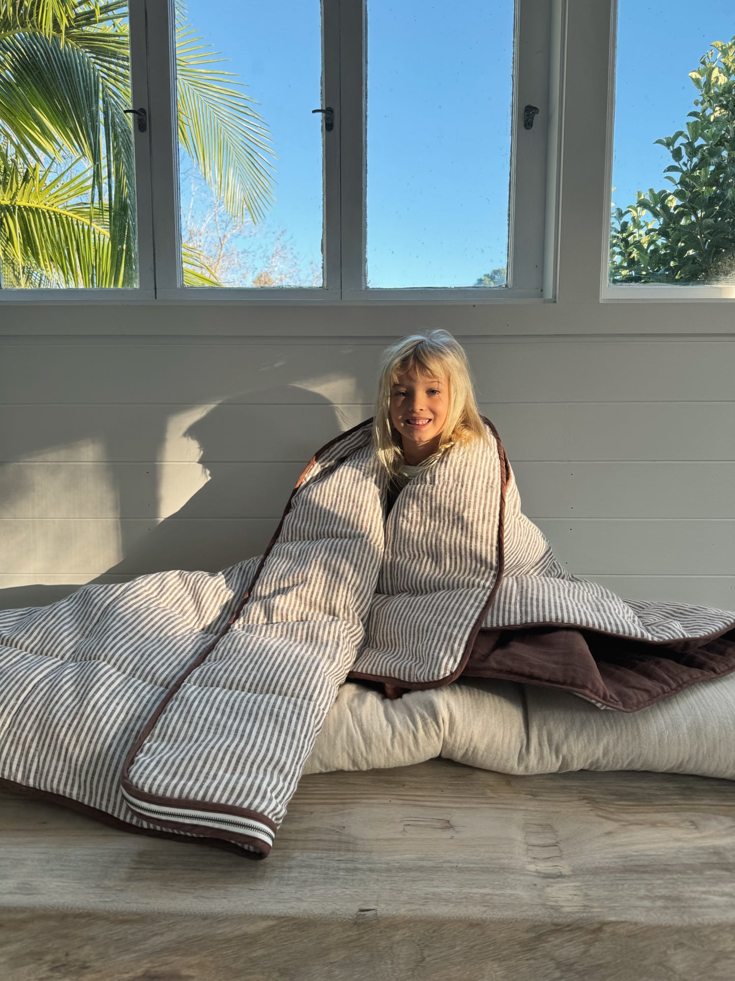 Linen sleeping bag - Brown & Pinstripe