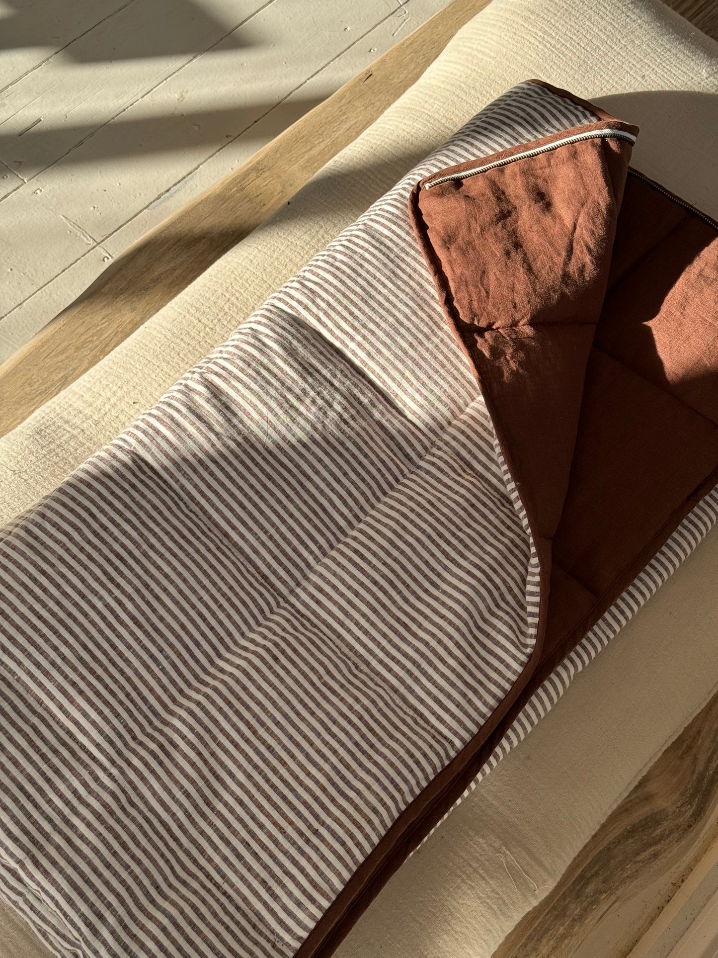 Linen sleeping bag - Brown & Pinstripe