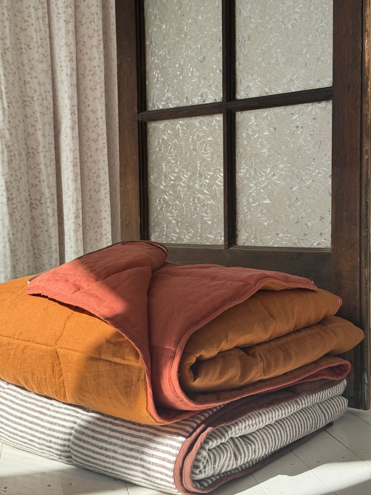 Linen sleeping bag - Brown & Pinstripe