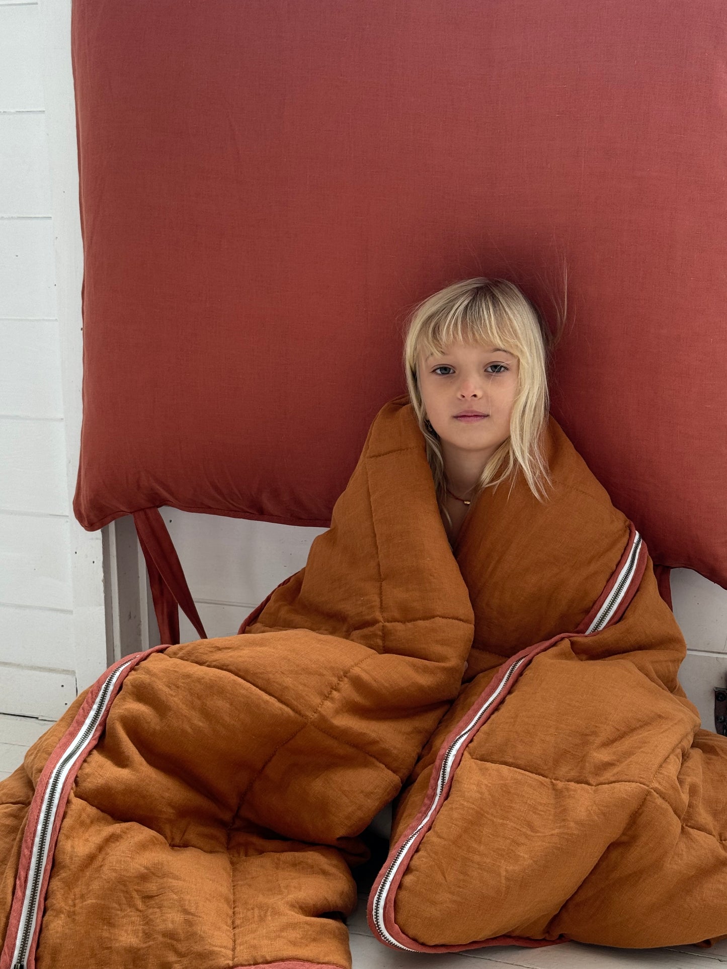 Linen sleeping bag - Terracotta & Burnt Orange