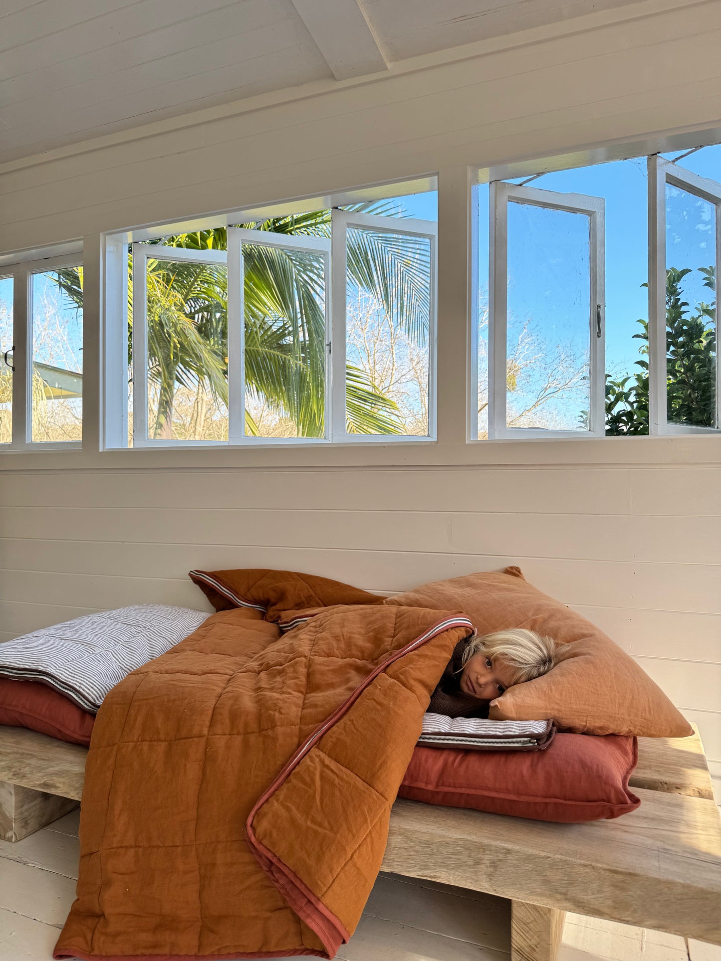 Linen sleeping bag - Terracotta & Burnt Orange