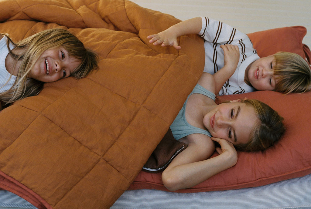 Linen sleeping bag - Terracotta & Burnt Orange