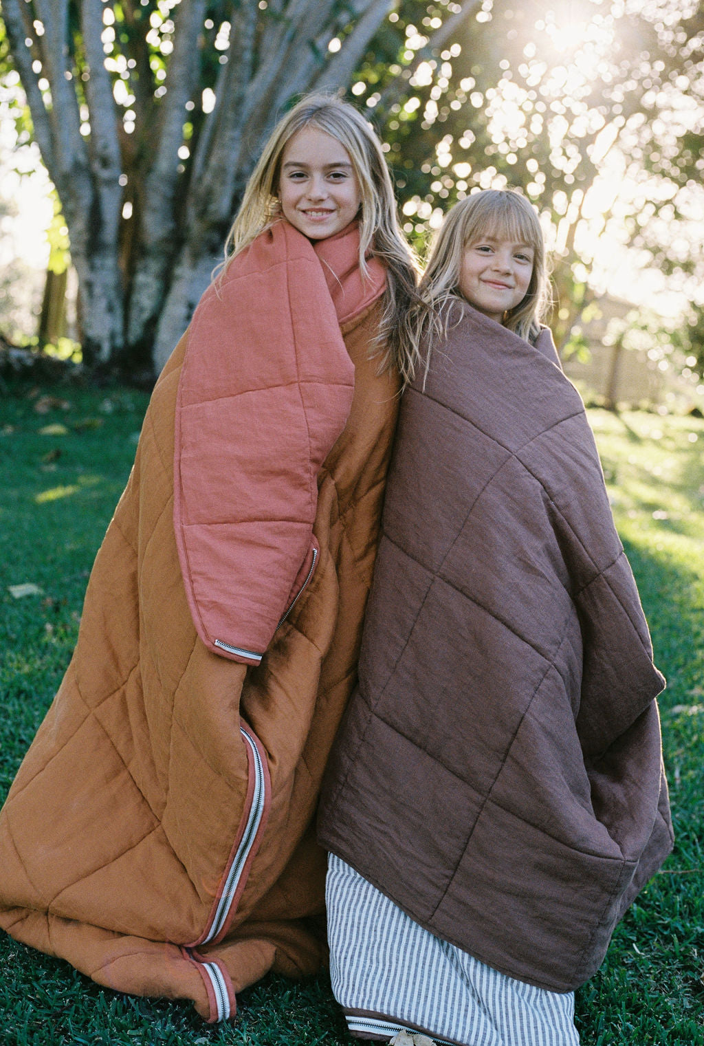 Linen sleeping bag - Terracotta & Burnt Orange